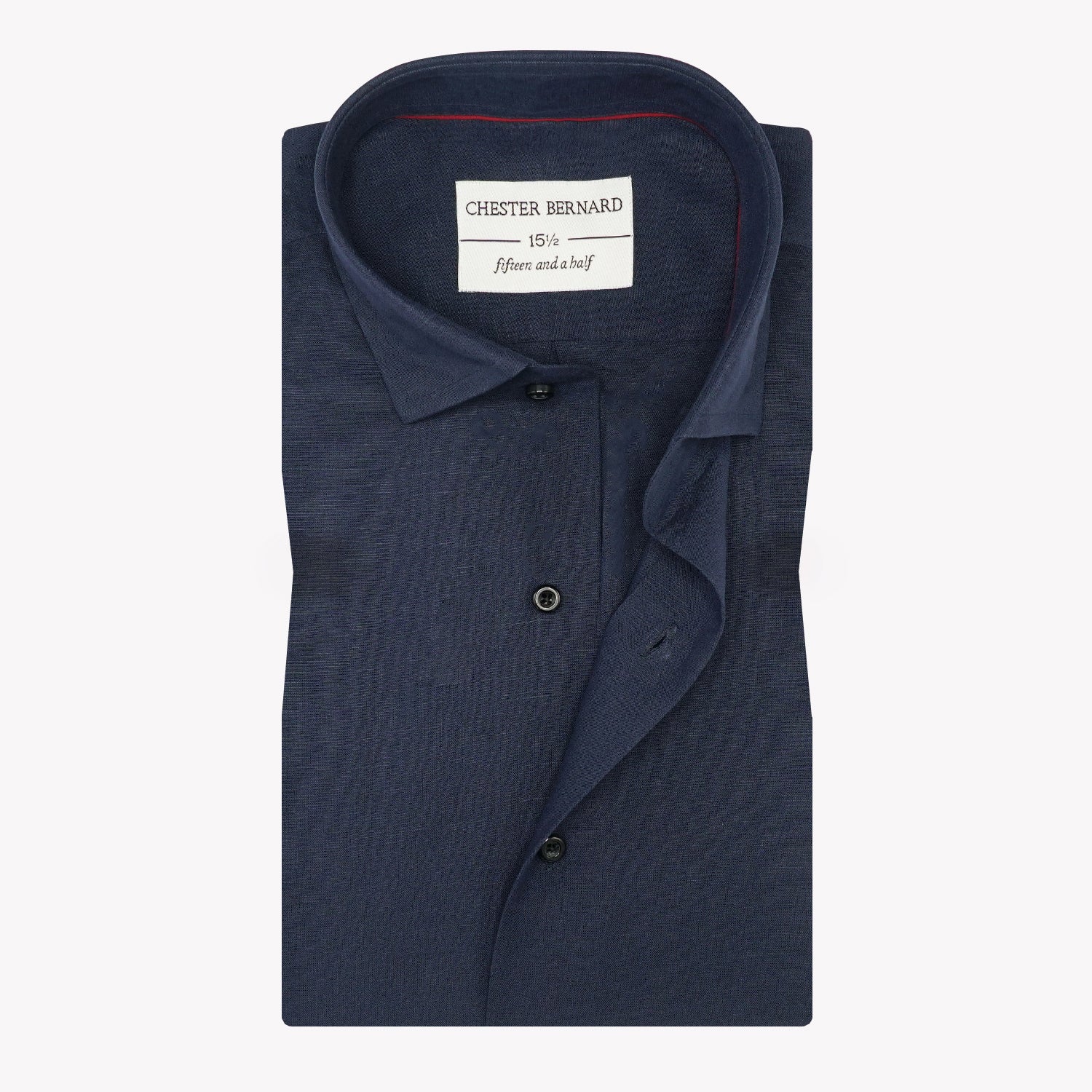 Navy Linen Textured Cotton Shirt with Red Piping Detail OL-538