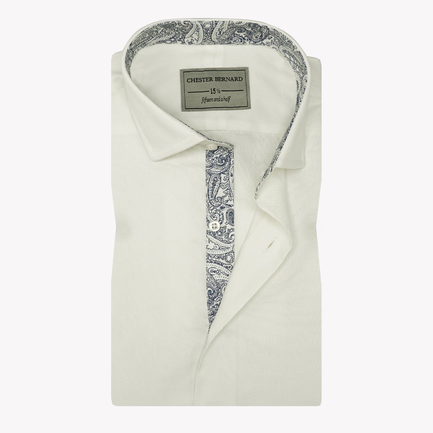 Ivory Elegance Cream White Paisley Contrast Shirt OL-567