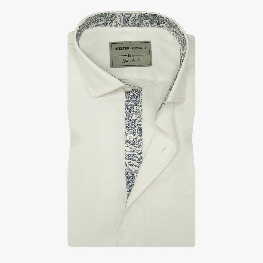 Ivory Elegance Cream White Paisley Contrast Shirt OL-567