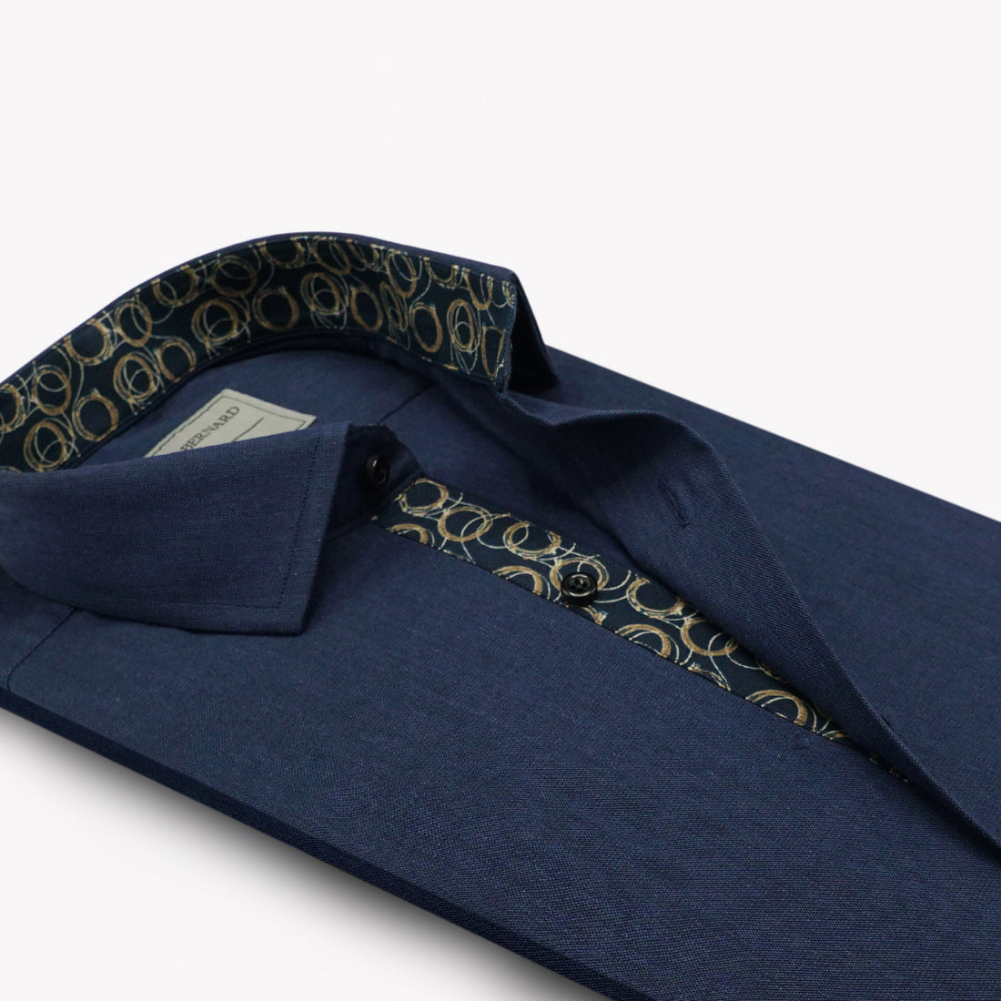 Navy Cotton Linen Shirt with Gold Printed Inlay