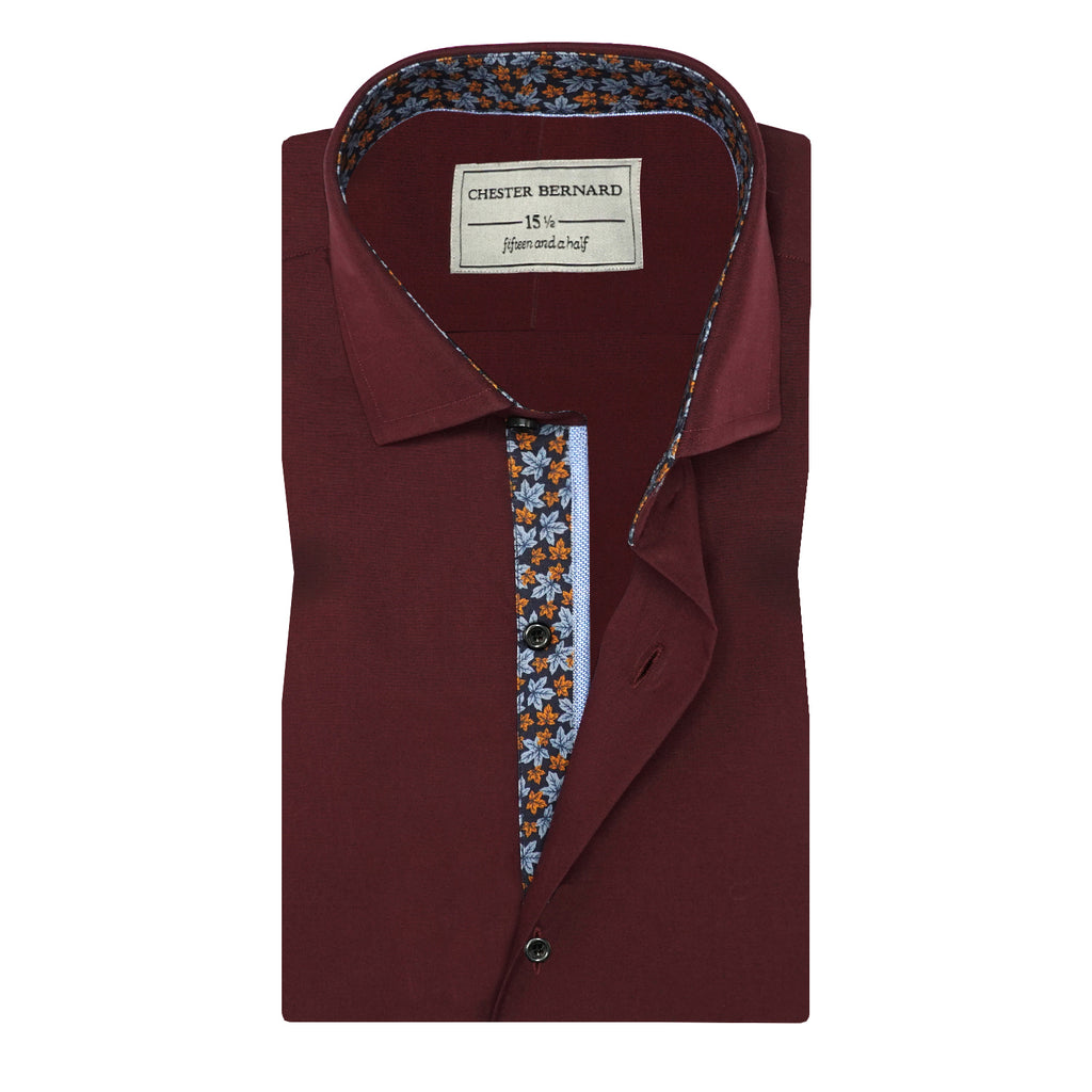Maroon Contrast Floral Trim Shirt OL-536