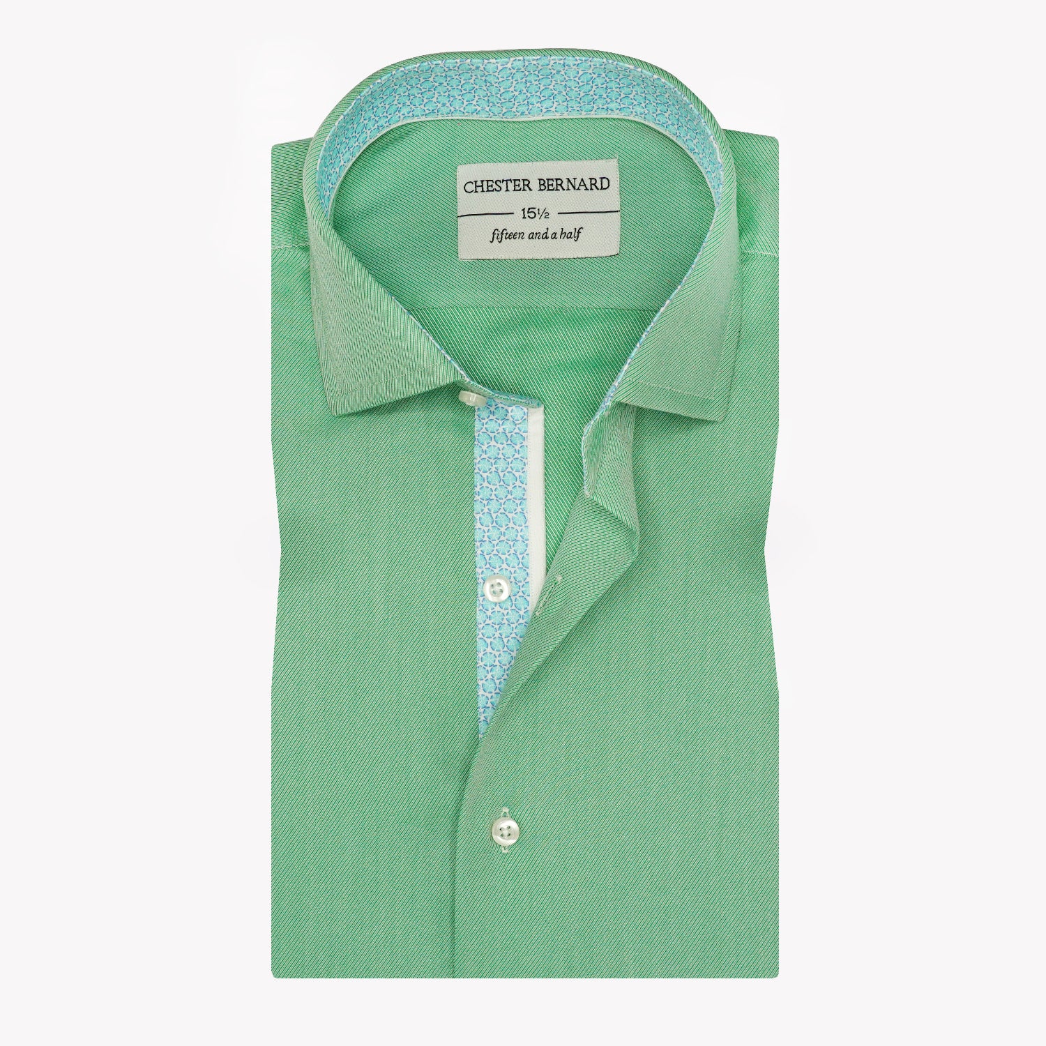 Emerald Breeze Green Textured Twill Shirt with Printed Inner Collar OL-537