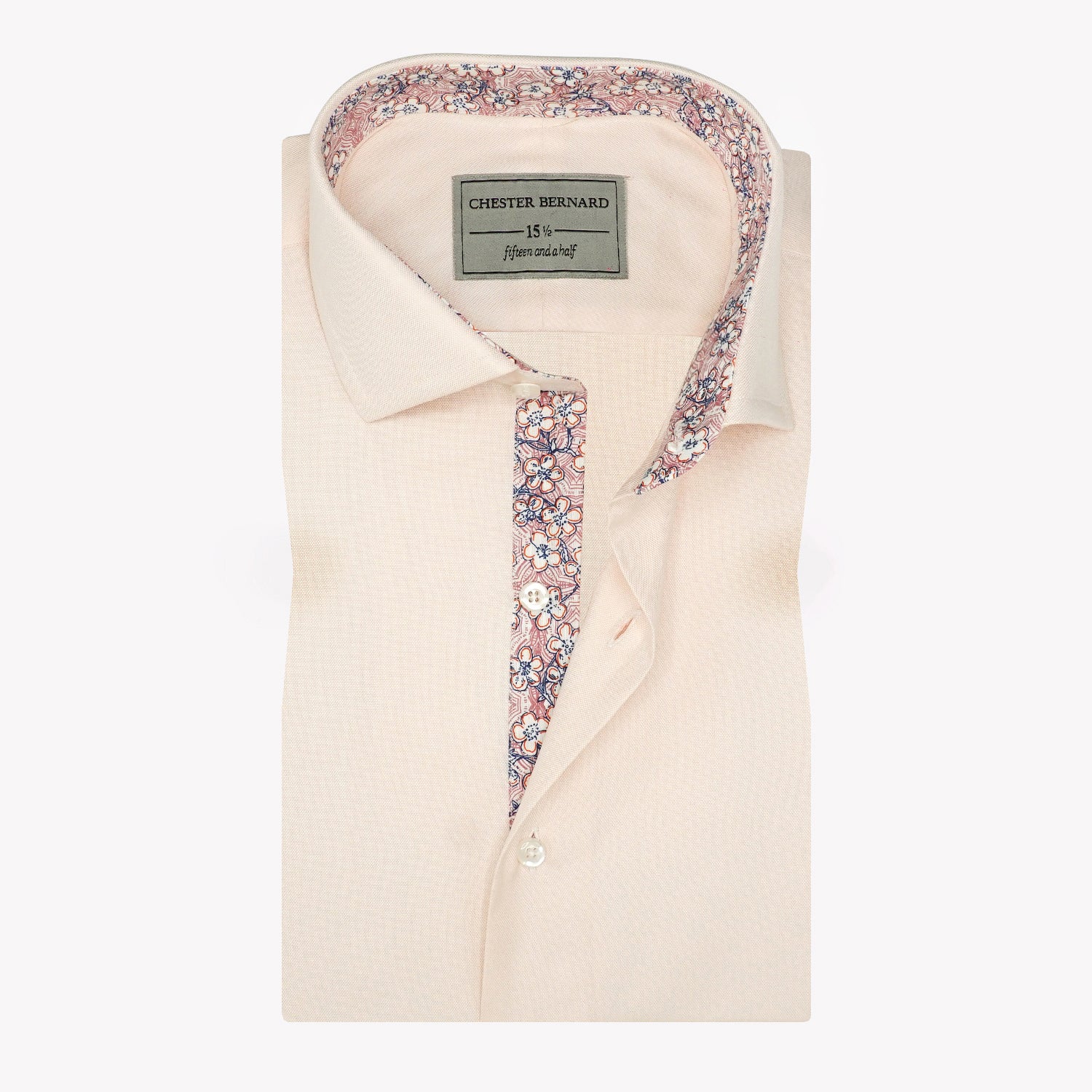 Blush Peach Floral Contrast Jacquard Shirt OL-566