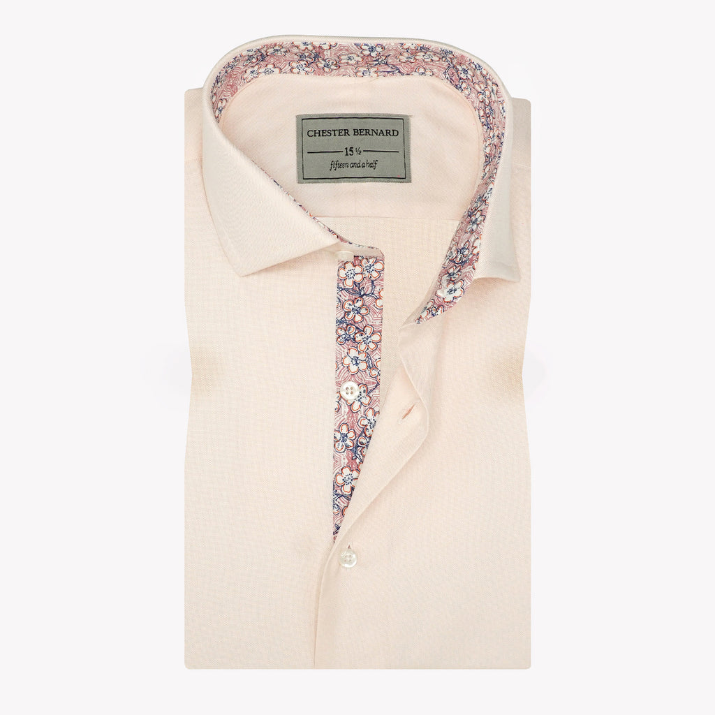 Blush Peach Floral Contrast Jacquard Shirt OL-566