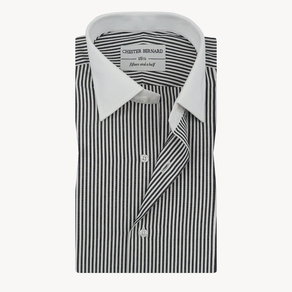 Black & White Contrast Collar Stripe Shirt OL-371