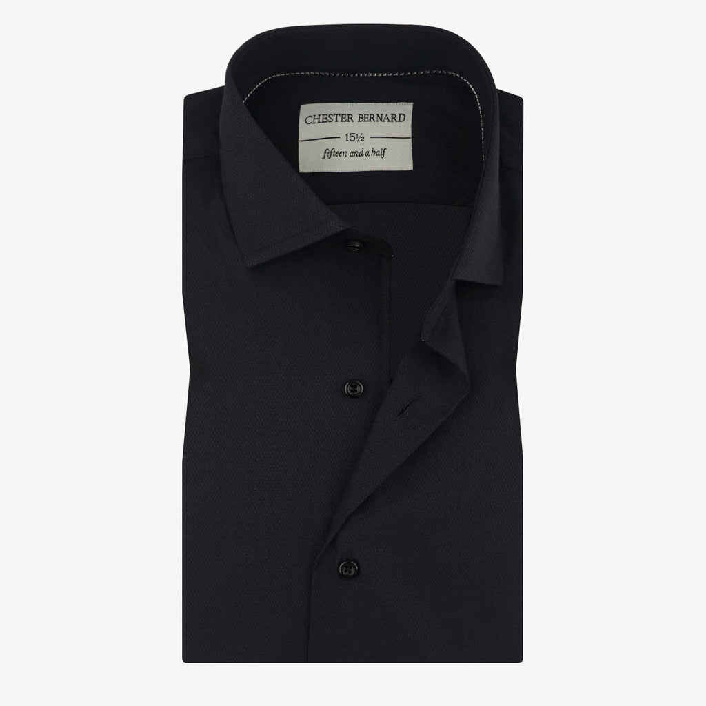 Midnight Black Textured Cotton Shirt OL-563