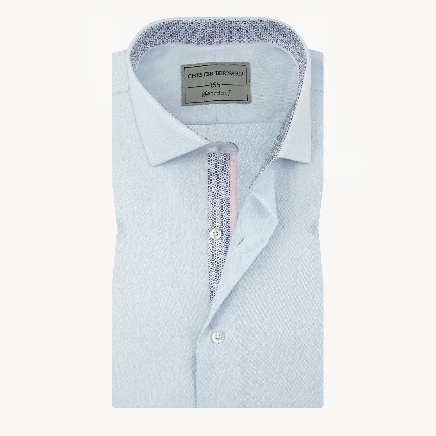 Sky Blue Shirt with Printed Contrast and Pink Piping OL-568