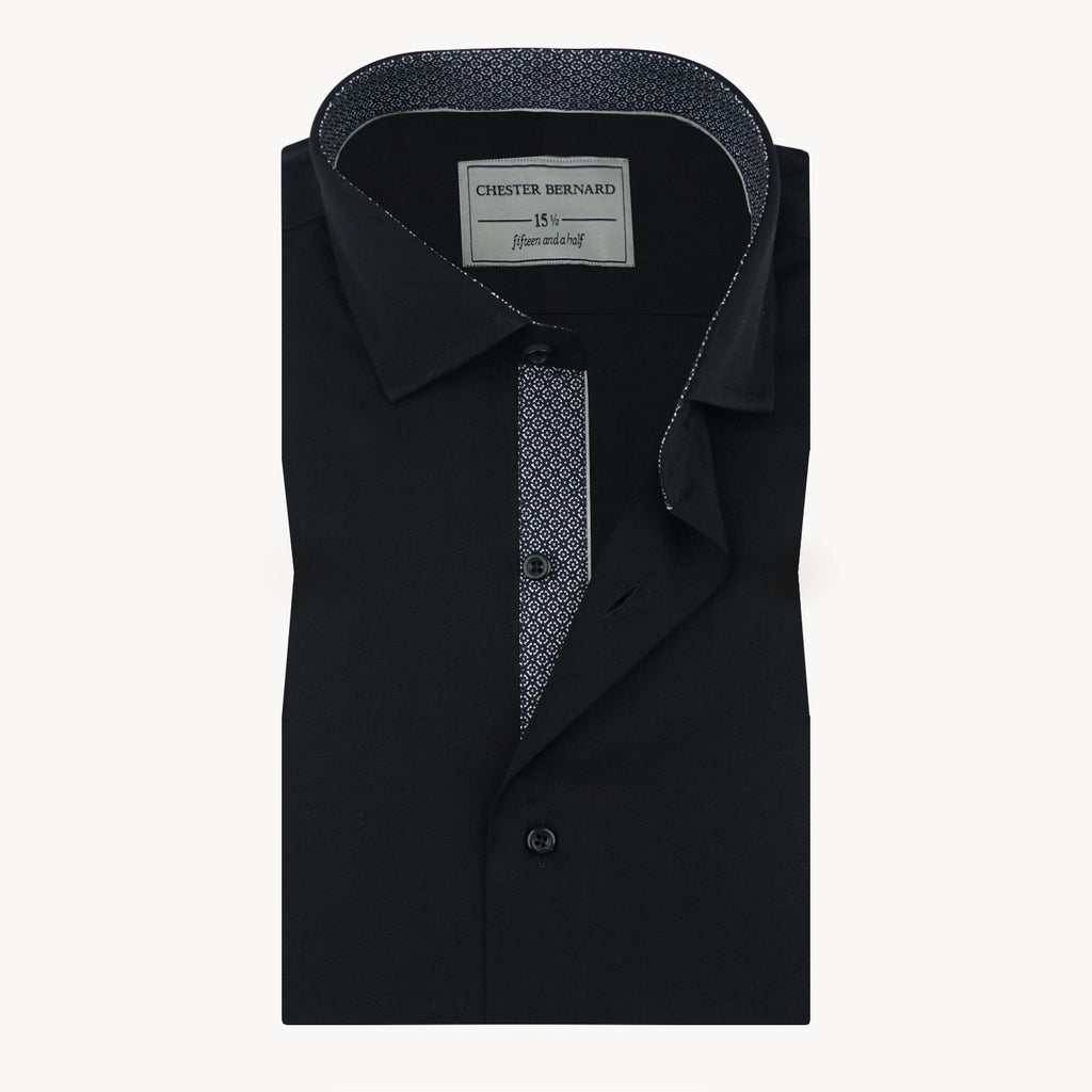 Black Contrast Trim Cotton Shirt OL-570