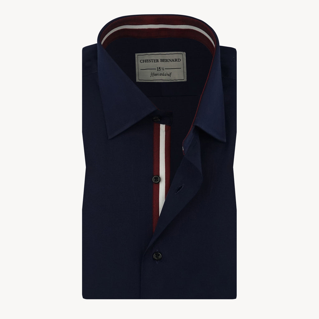 Navy Elegance Contrast Trim Shirt OL-576