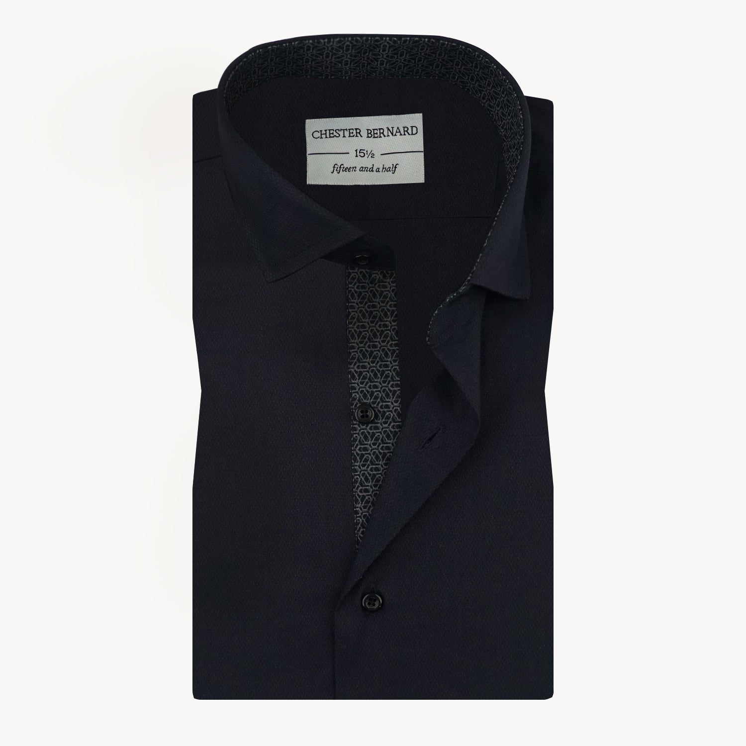 Midnight Black Geometric Trim Shirt OL-559