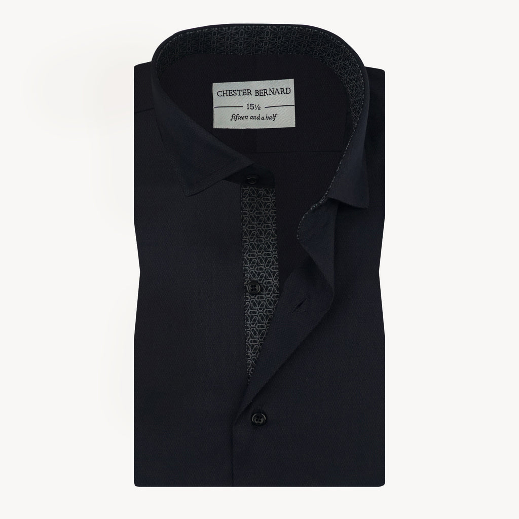 Midnight Black Geometric Trim Shirt OL-559