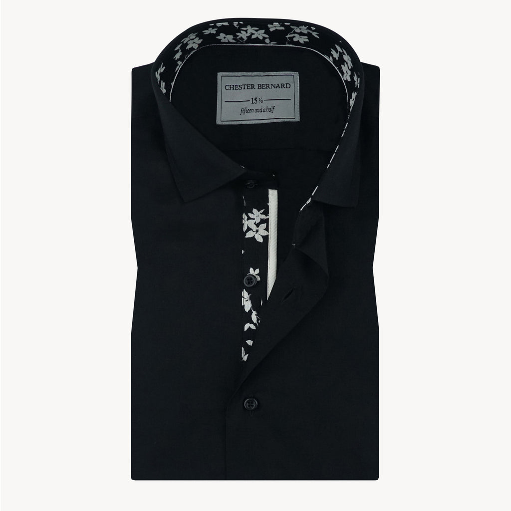 Black Shirt with Floral Inner Detailing OL-574