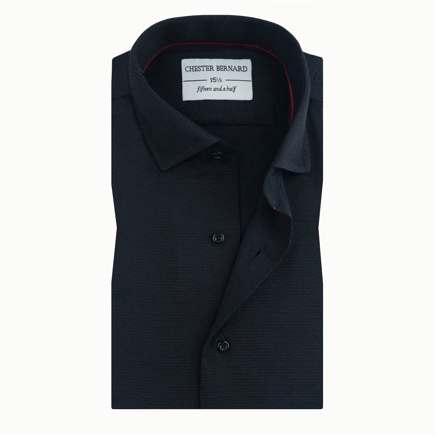 Obsidian Black Textured Shirt with Red Piping