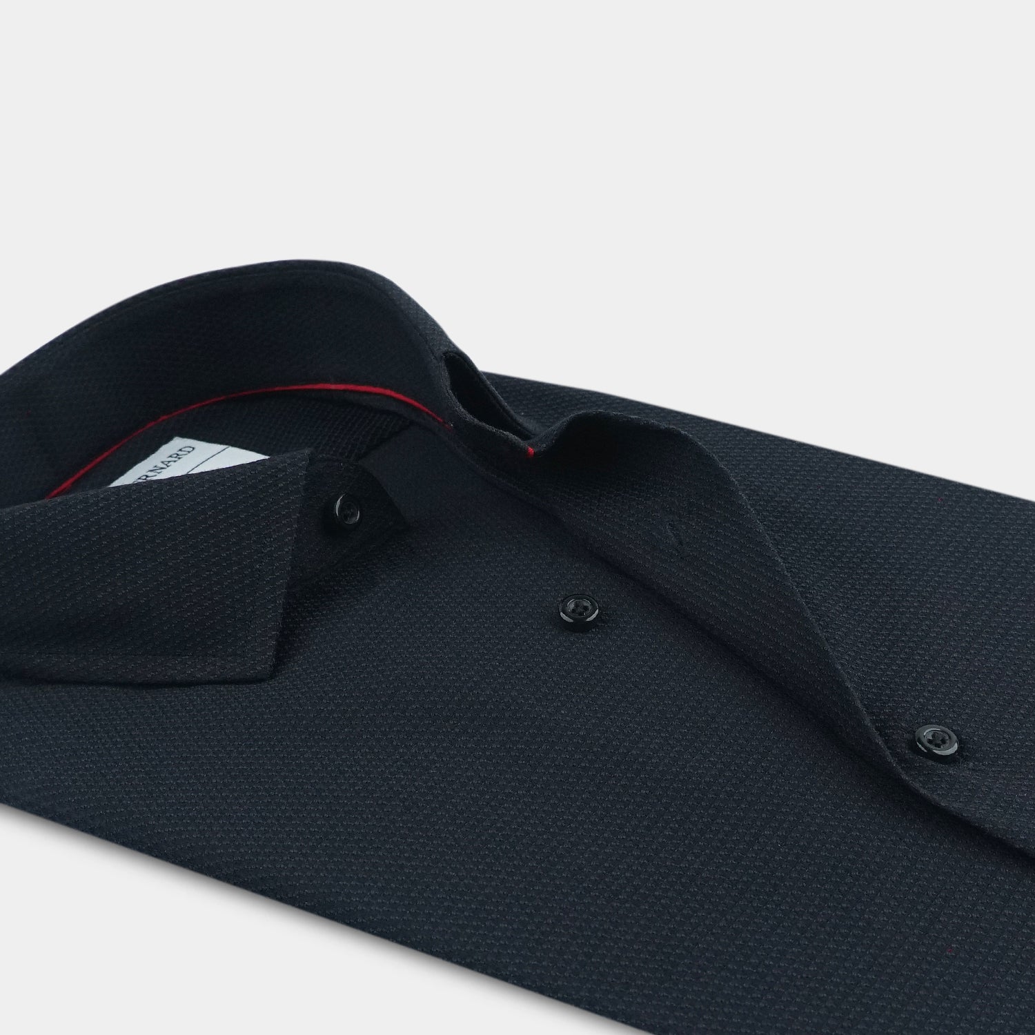 Obsidian Black Textured Shirt with Red Piping