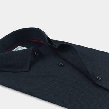 Obsidian Black Textured Shirt with Red Piping