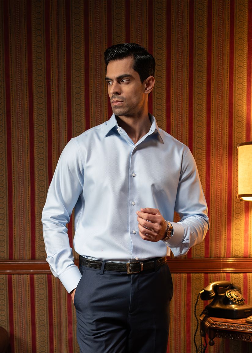 Sky Blue Formal Jacquard Shirt