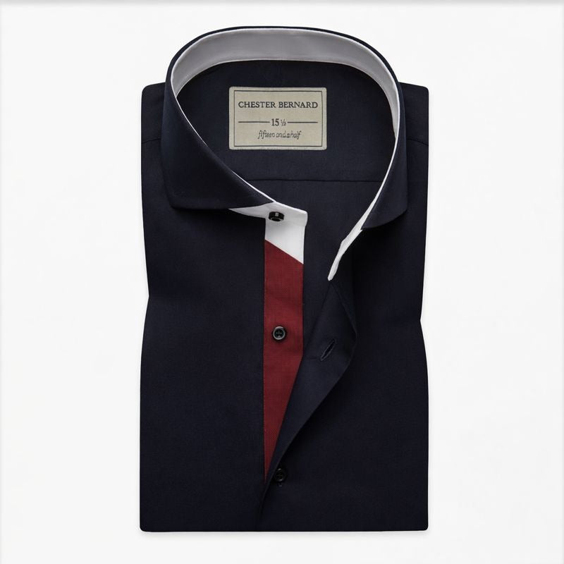 Midnight Navy Blue Shirt with Contrast Placket