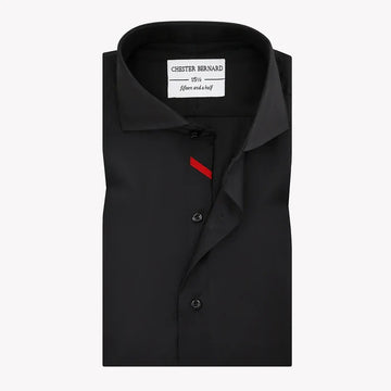 Classic Black Casual Shirt With Red Single Diagonal