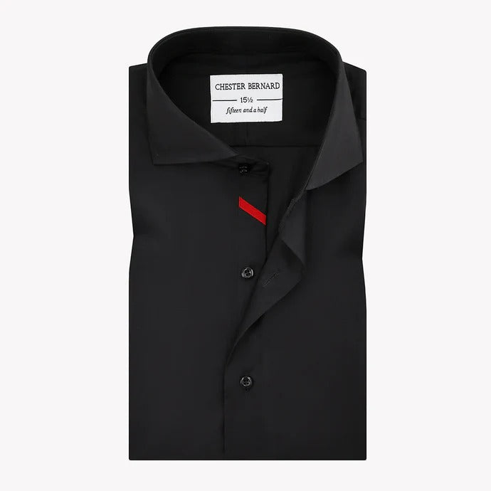 Classic Black Casual Shirt With Red Single Diagonal