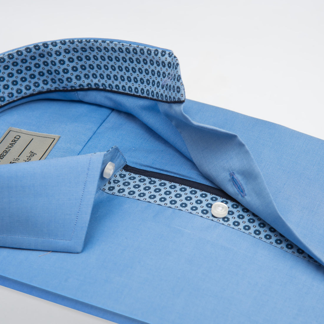 Sky Blue Contrast Print Dress Shirt
