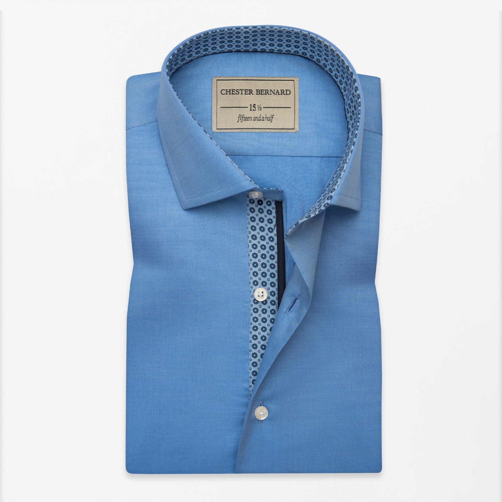 Sky Blue Contrast Print Dress Shirt