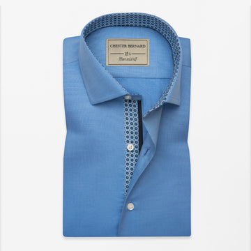 Sky Blue Contrast Print Dress Shirt