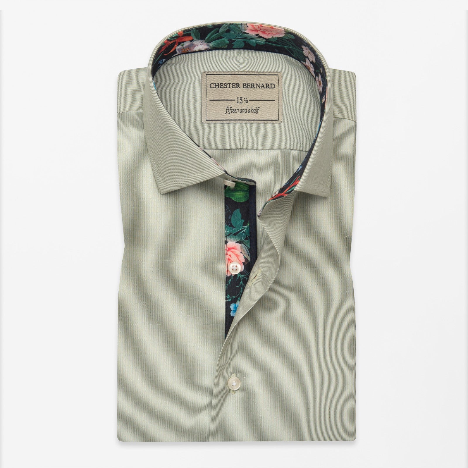 Sage Green Floral Contrast Dress Shirt