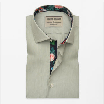 Sage Green Floral Contrast Dress Shirt
