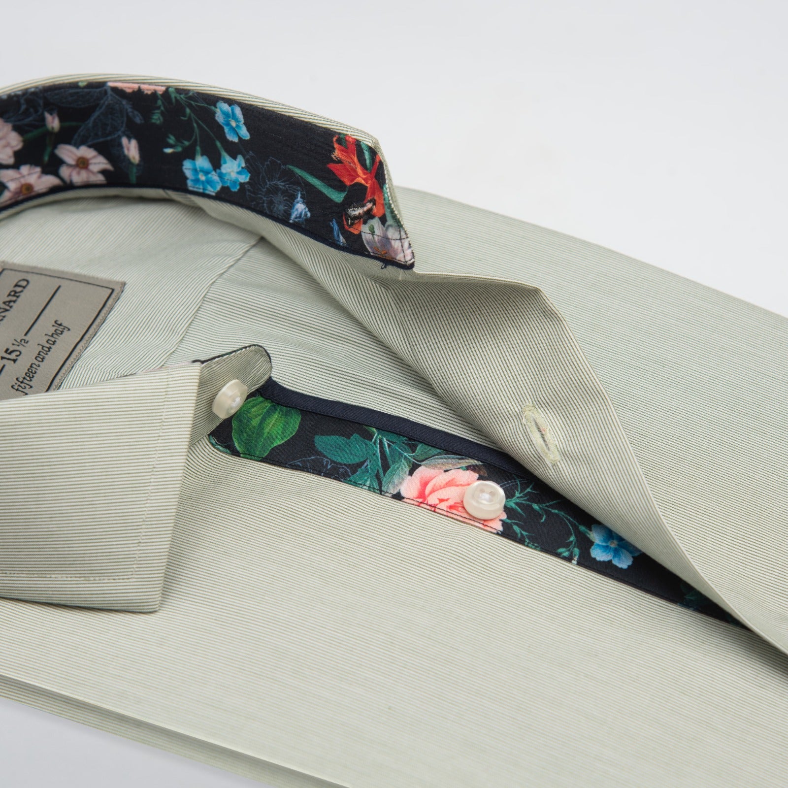 Sage Green Floral Contrast Dress Shirt