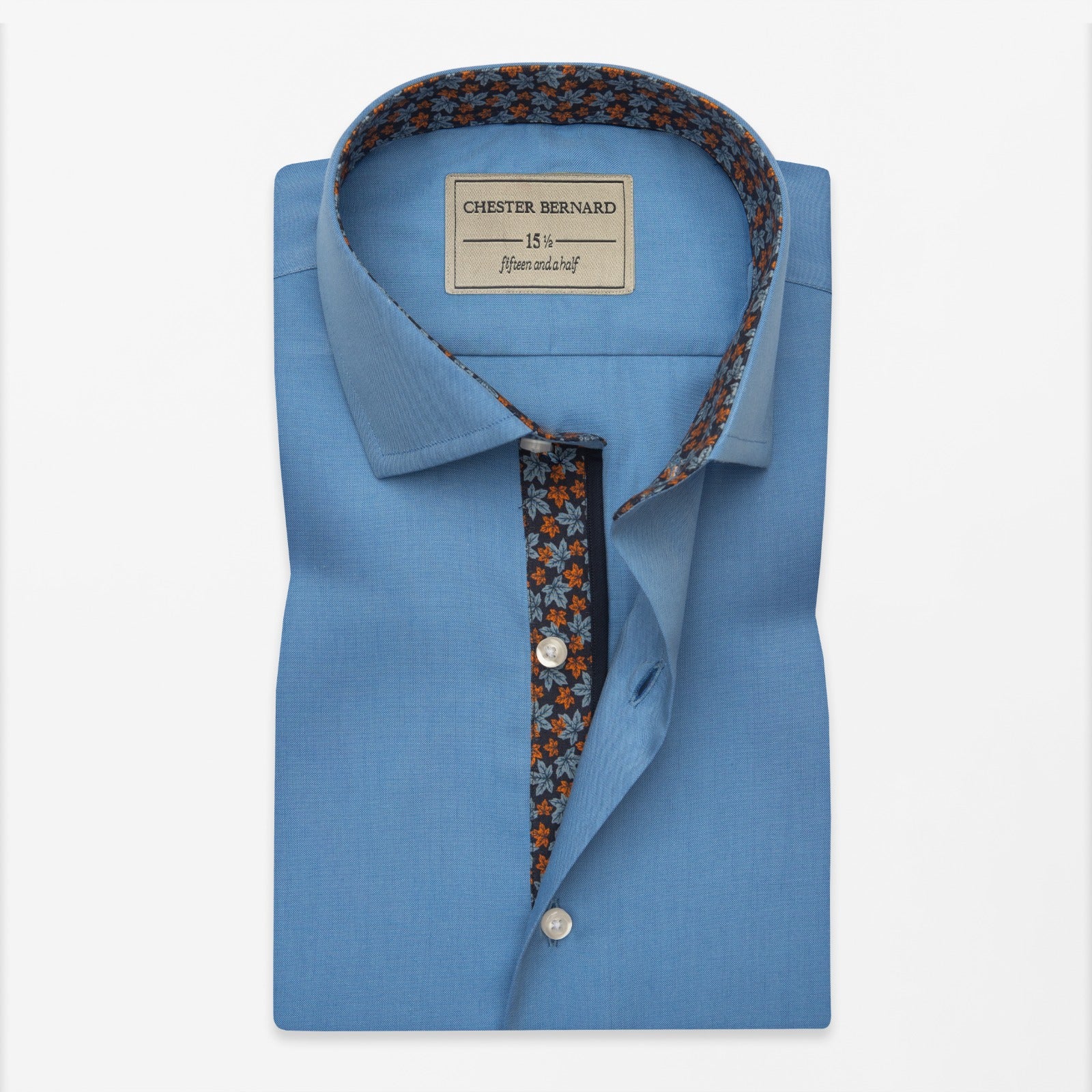 Sky Blue Cotton Shirt with Floral Contrast
