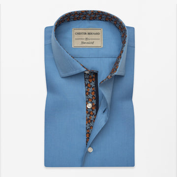 Sky Blue Cotton Shirt with Floral Contrast