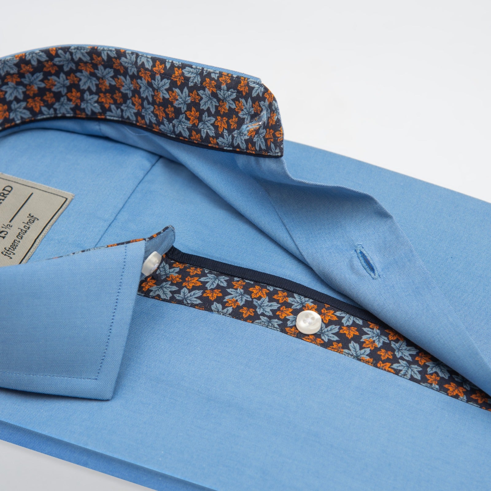 Sky Blue Cotton Shirt with Floral Contrast