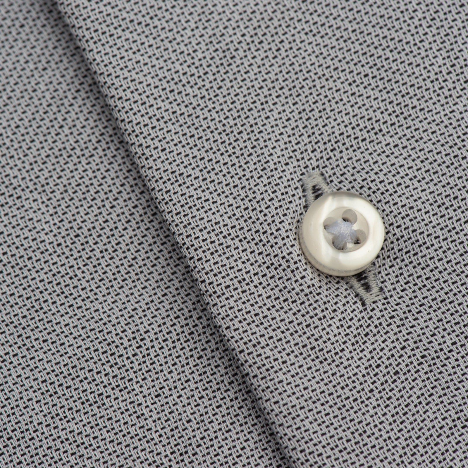 Grey Textured Cotton Shirt with Printed Contrast