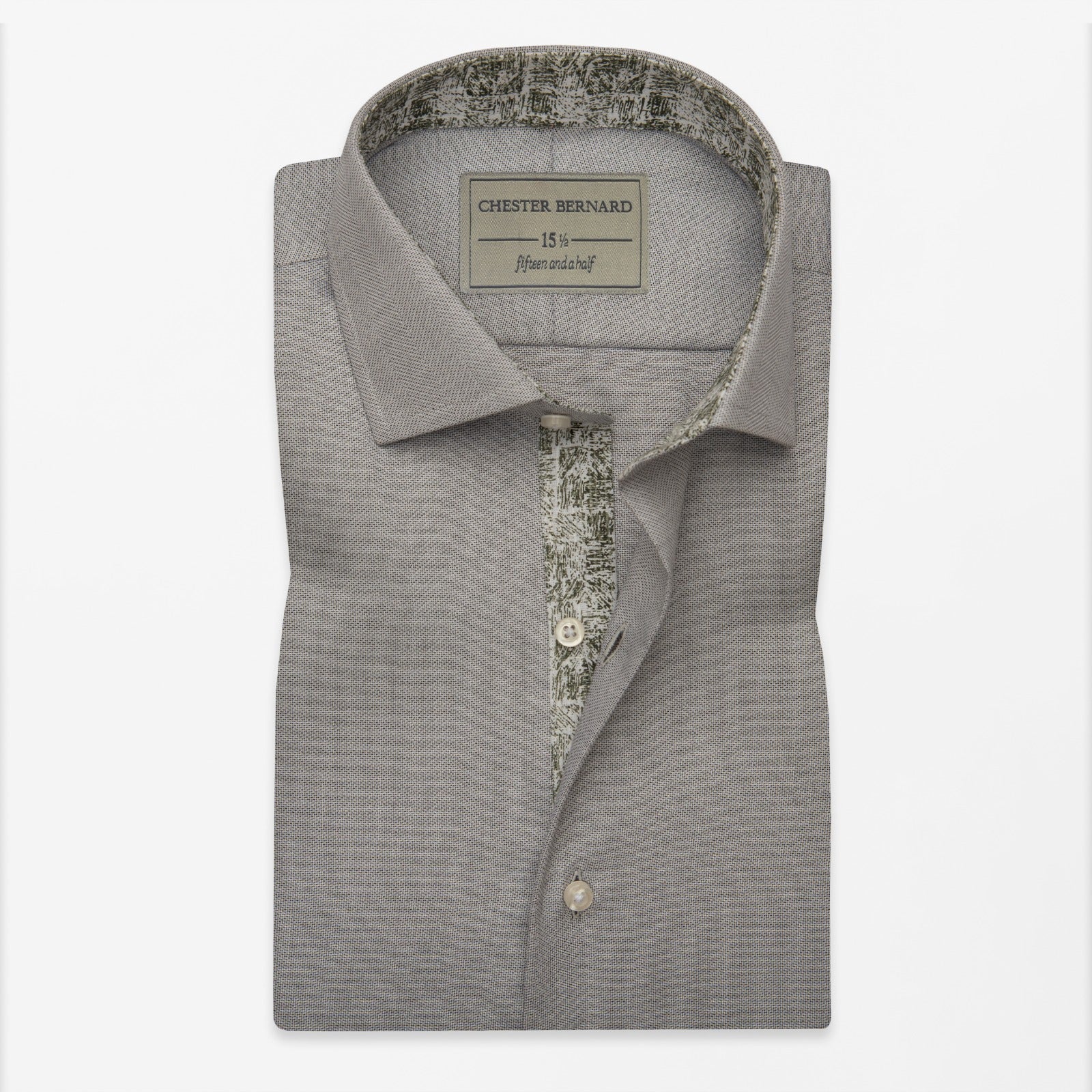 Grey Textured Cotton Shirt with Printed Contrast