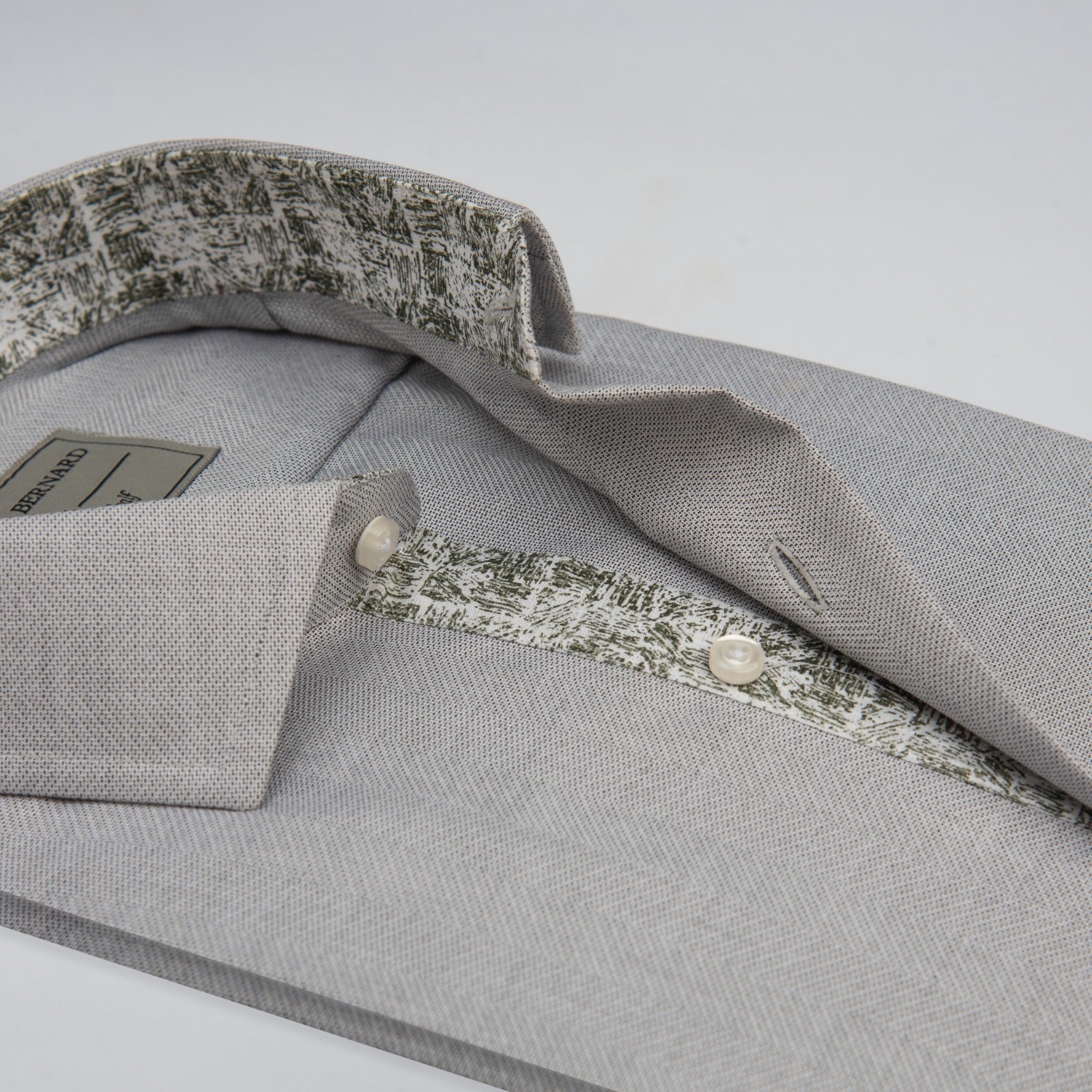 Grey Textured Cotton Shirt with Printed Contrast