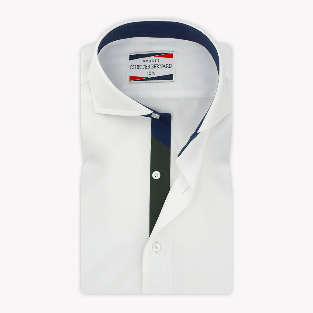 White with Navy Blue & Green Inlay Formal Shirt For Mens 1