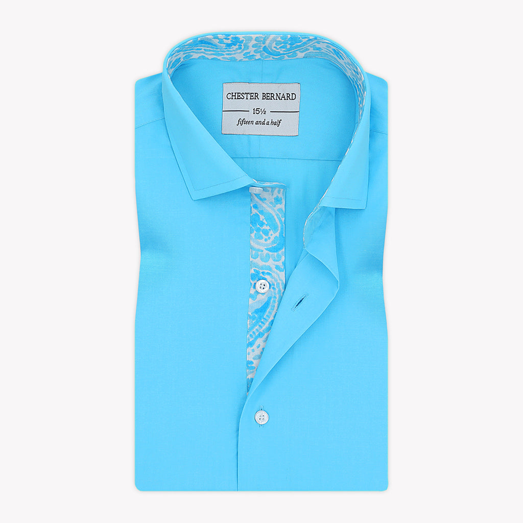 Aqua Marine Casual Shirt with Sky Blue Paisley Design - Stylish Men's Shirt