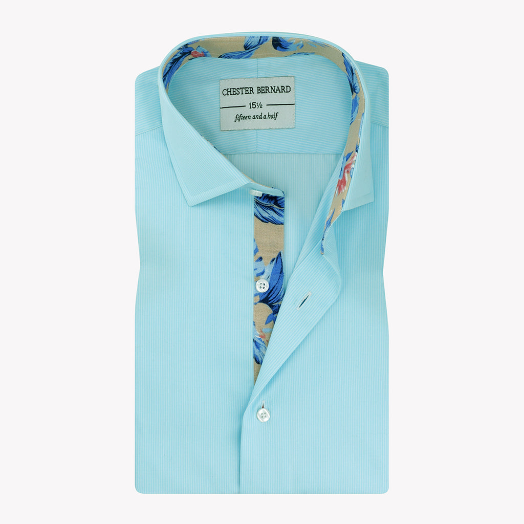 Aqua Marine Self Pin Casual Shirt with Multi-Flowers Inlay - Stylish Men's Shirt