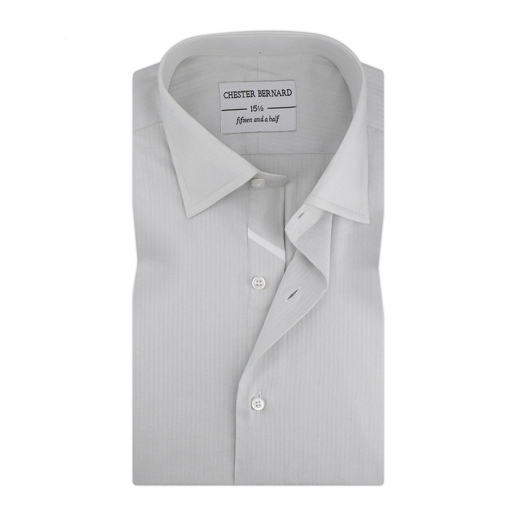 Ash Grey Formal Shirt with Self Stripes and Crossed White Design - Stylish Men's Dress Shirt