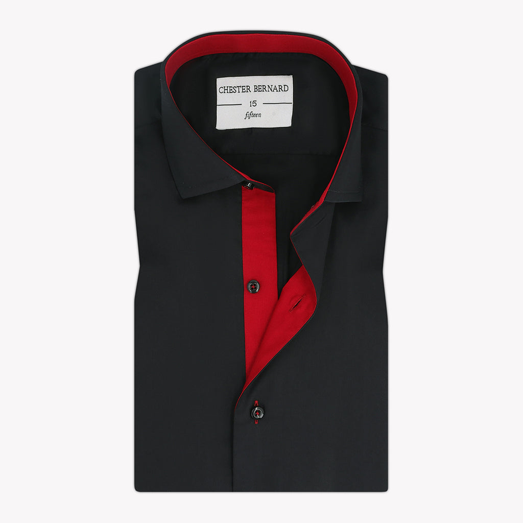 Black Casual Shirt with Double Red Inlay - Stylish Men's Shirt