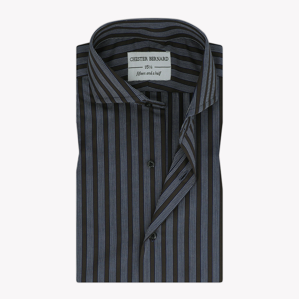 Black Casual Shirt with In-Blue Pin and White Stripes - Stylish Men's Shirt