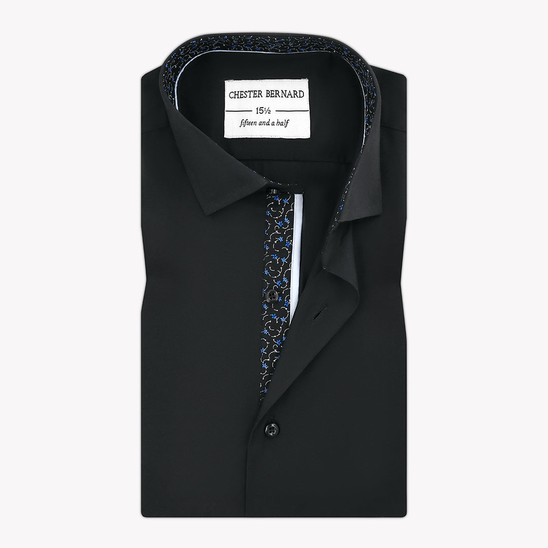 Black Casual Shirt with Simple Leaf Print and Sky Blue Piping - Stylish Men's Shirt