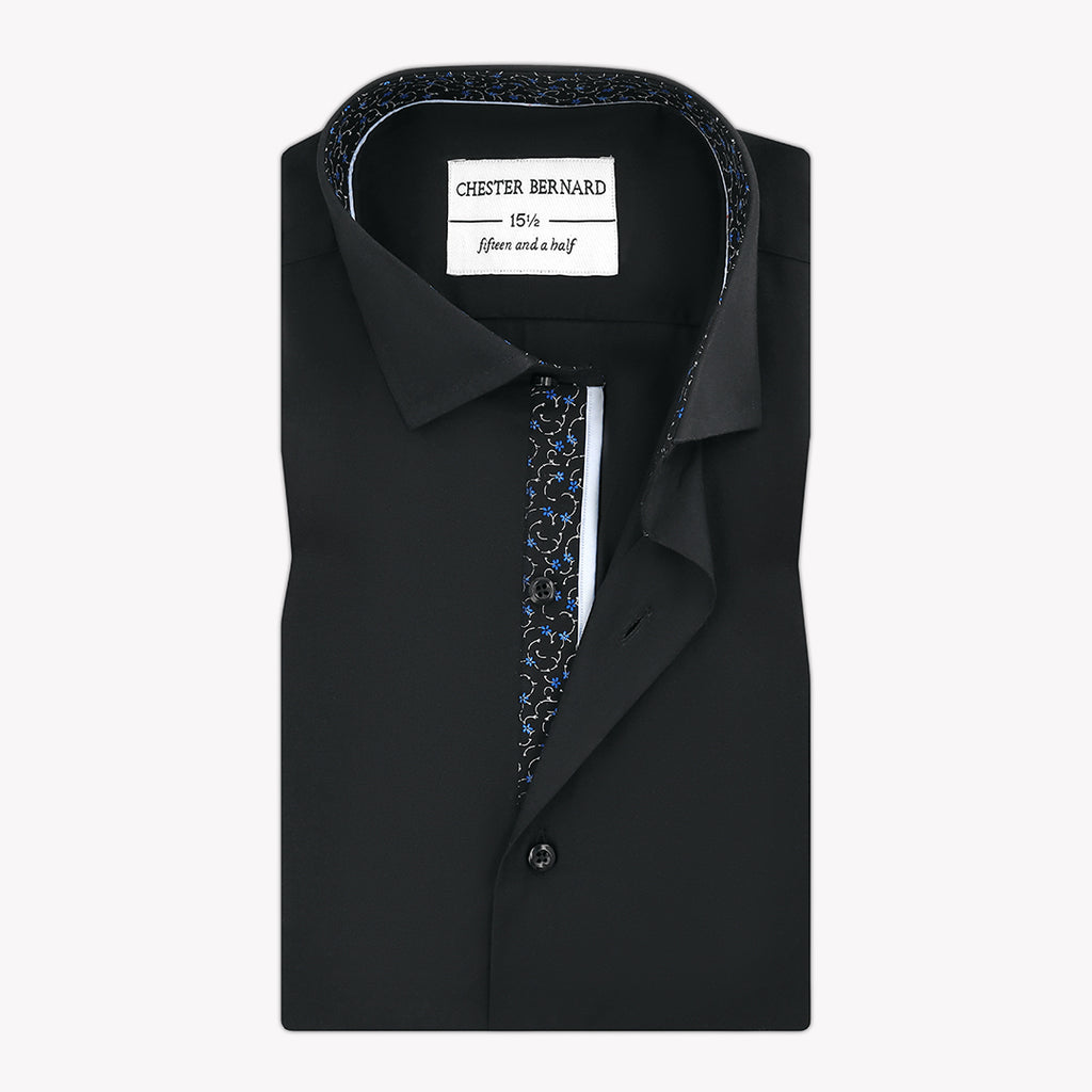 Black Casual Shirt with Simple Leaf Print and Sky Blue Piping - Stylish Men's Shirt