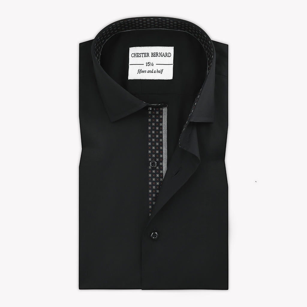 Black Casual Shirt with Square Dots and Grey Piping - Stylish Men's Shirt