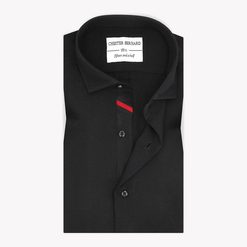 Black Linen Casual Shirt with Single Red Cross Diagonal Design - Stylish Men's Shirt