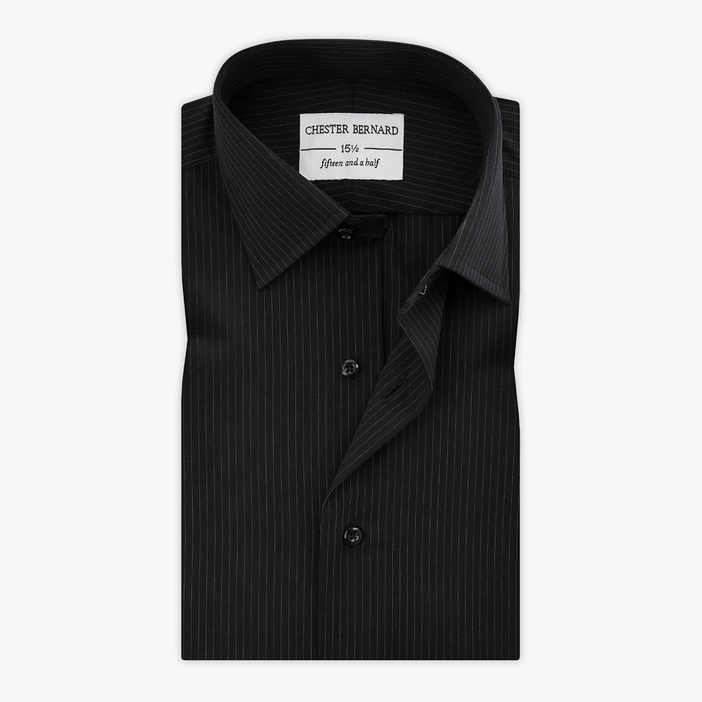 Black Self Formal Shirt with White Pin Stripes - Classic Men's Formal Shirt