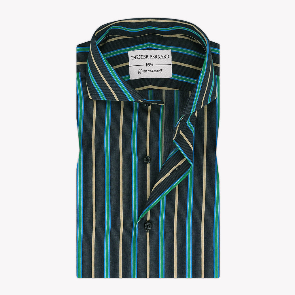 Blue Beige Casual Shirt with Green Self Stripes - Stylish Men's Shirt