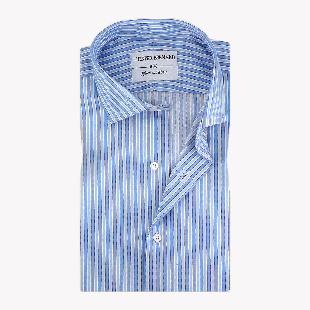 Blue Formal Shirt with Royal Blue Stripes - Stylish Men's Dress Shirt