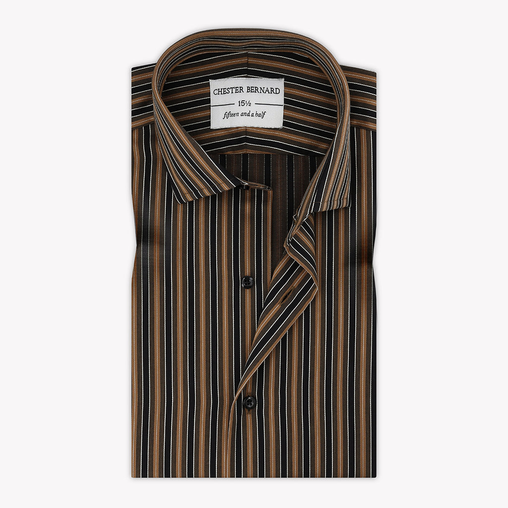 Camel Black Casual Shirt with White Thread Broad Stripes - Stylish Men's Shirt