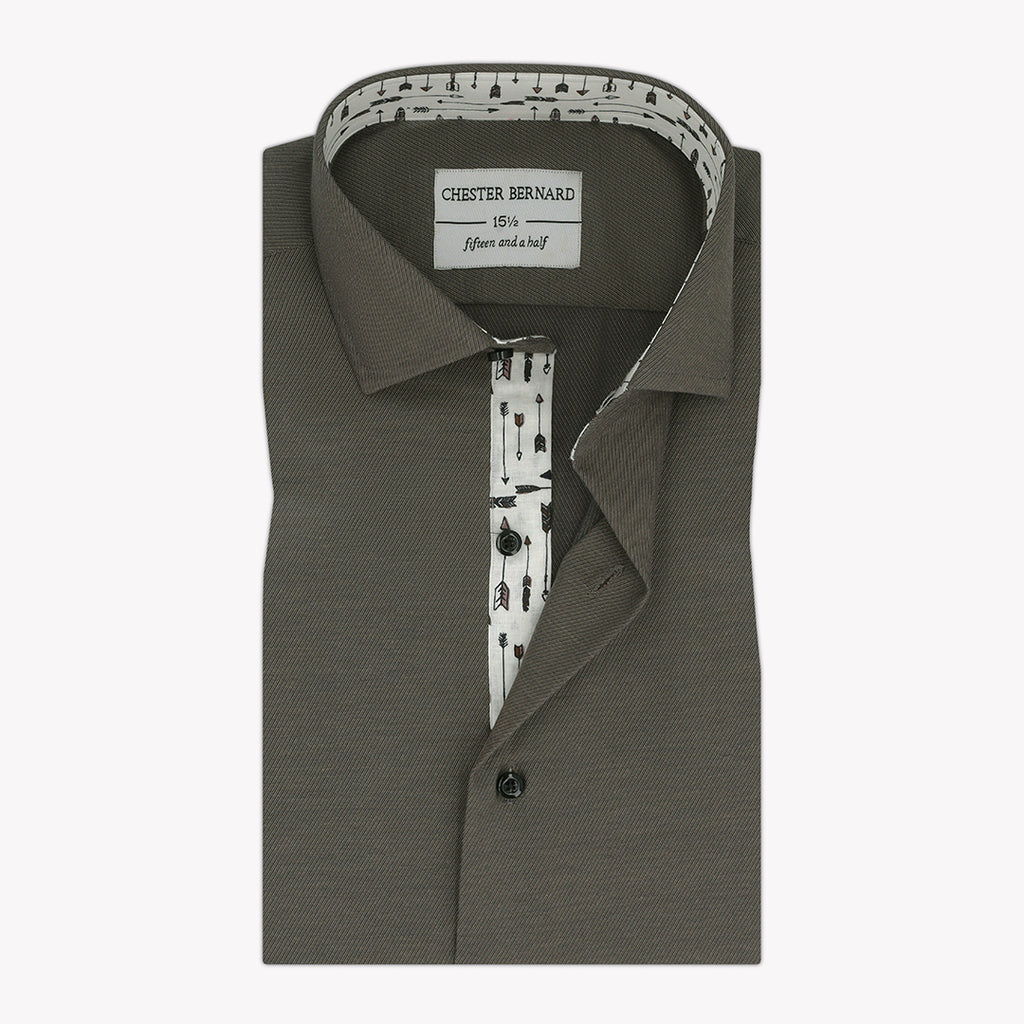 Charcoal Grey Casual Shirt with White Arrow Inlay - Stylish Men's Shirt